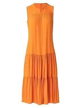Akris Punto Mulberry Silk Sunshine Pop Tiered Midi Dress Size 10 Orange